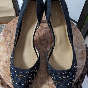 Ann Taylor Navy Suede Multicolor Studed Pointed Toe Straight Heel 8.5 M
